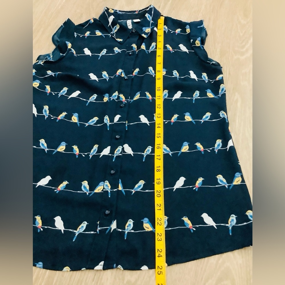 Elle Dark Blue Shirt with Colorful Bird Design - Picture 5 of 6